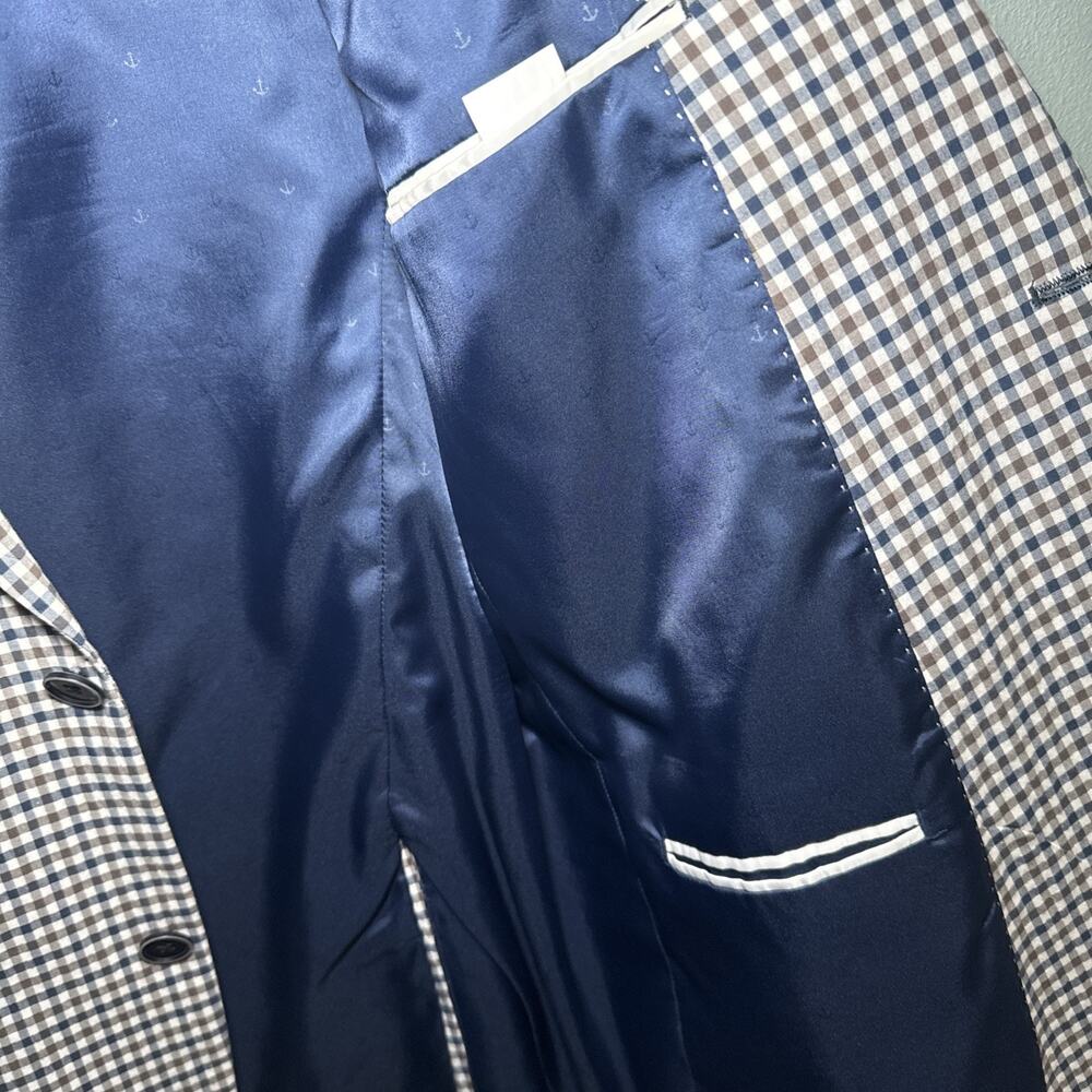 Tommy Hilfiger Mens Modern fit Sport Coat‎ Blazer 42 L Navy/White/Brown Plaid - Picture 3 of 8